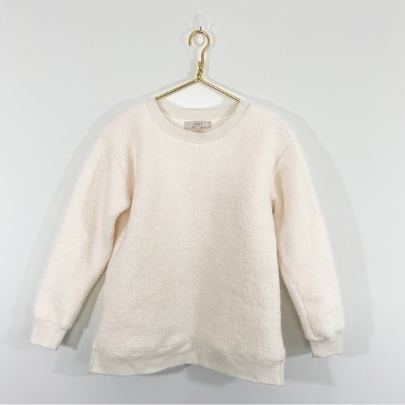 LOFT Ann Taylor XS White Oversized Sherpa Teddy Crewneck Sweatshirt Sweater‎ - Picture 2 of 8